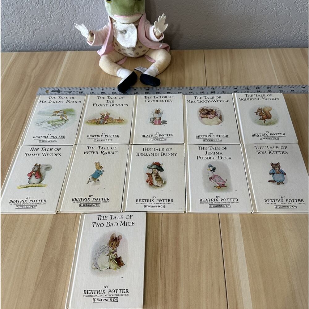 Set of 11 Beatrix Potter Books And Mr Fisher Frog Plush Eden‎ Toys Vintage